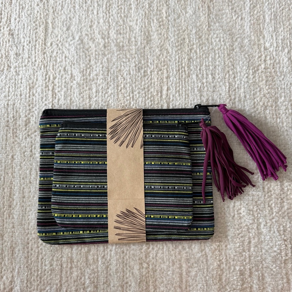 NWT Kultura Pouches - Striped with Purple Tassels